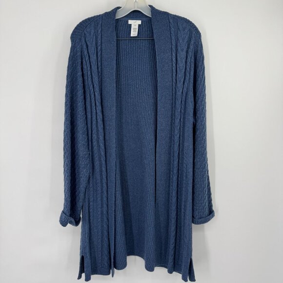J.Jill Womens Blue Open Cable Knit Cardigan sweater size large cotton blend - Picture 5 of 12